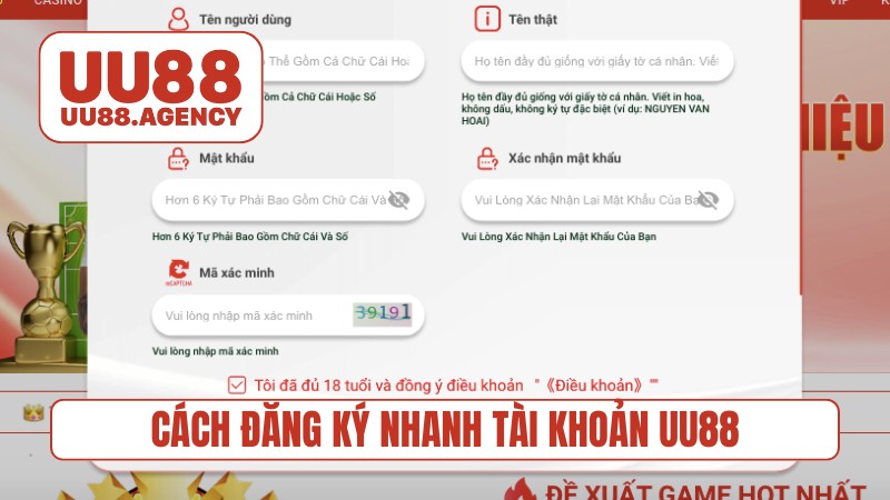 Cách đăng ký nhanh tài khoản UU88